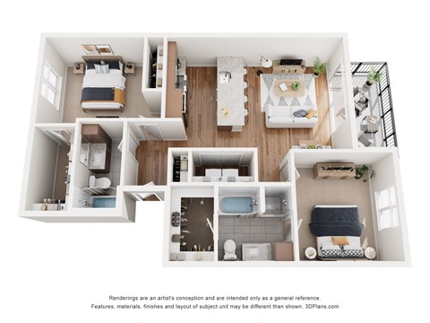 Floor plan for 2 beds, 2 baths, 1020 sqft